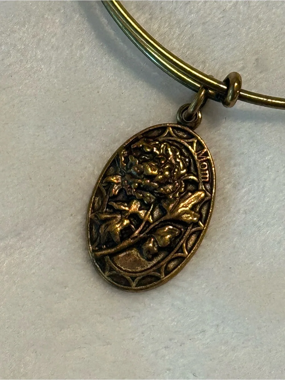 Alex and Ani Mom Peony Charm Expandable Gold Bangle Bracelet